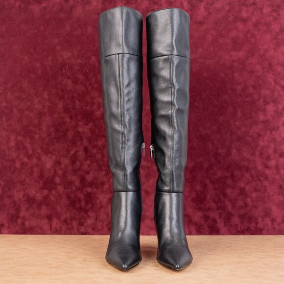 Nine West Women Gennes Black Vegan Leather Fashion Party Pointy OTK Boots sz 9.5 - Picture 2 of 11